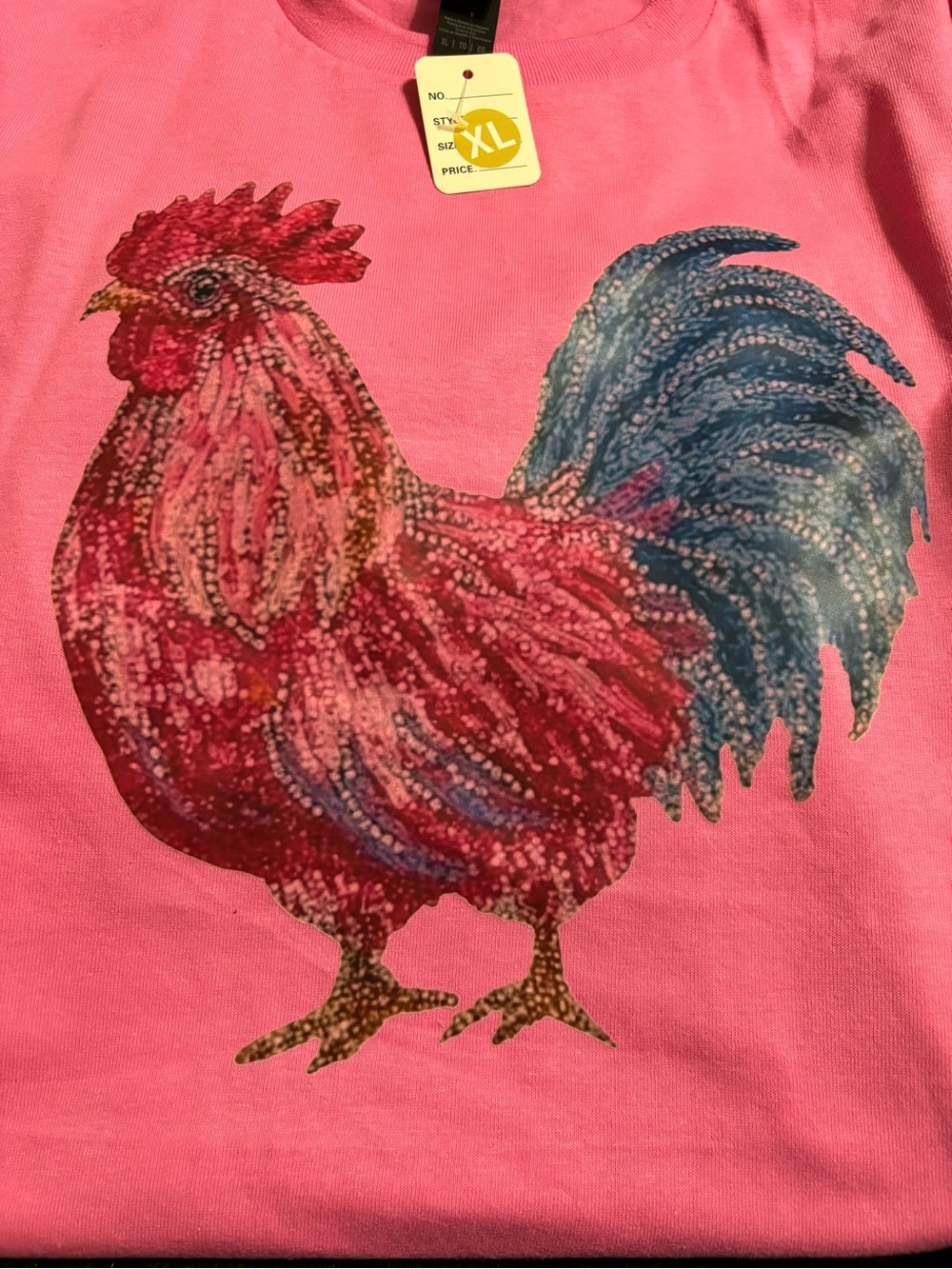 NEW Rooster Graphic Tee in Pink - XL